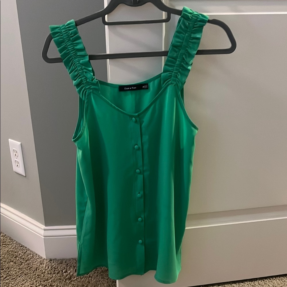 Green Ruffle Strap Button-Down Top - Picture 4 of 11